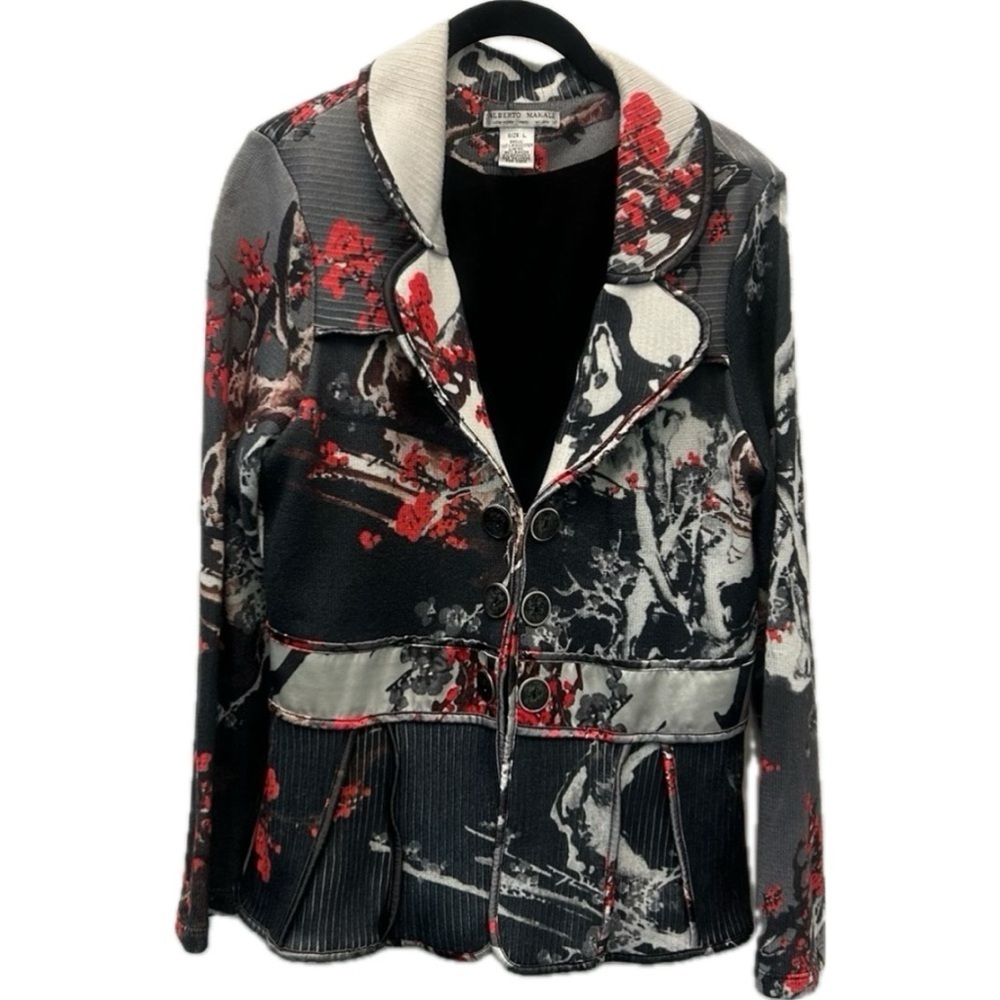 Designer Alberto Makali Bold Floral Print Women’s Stretch Blazer Size L